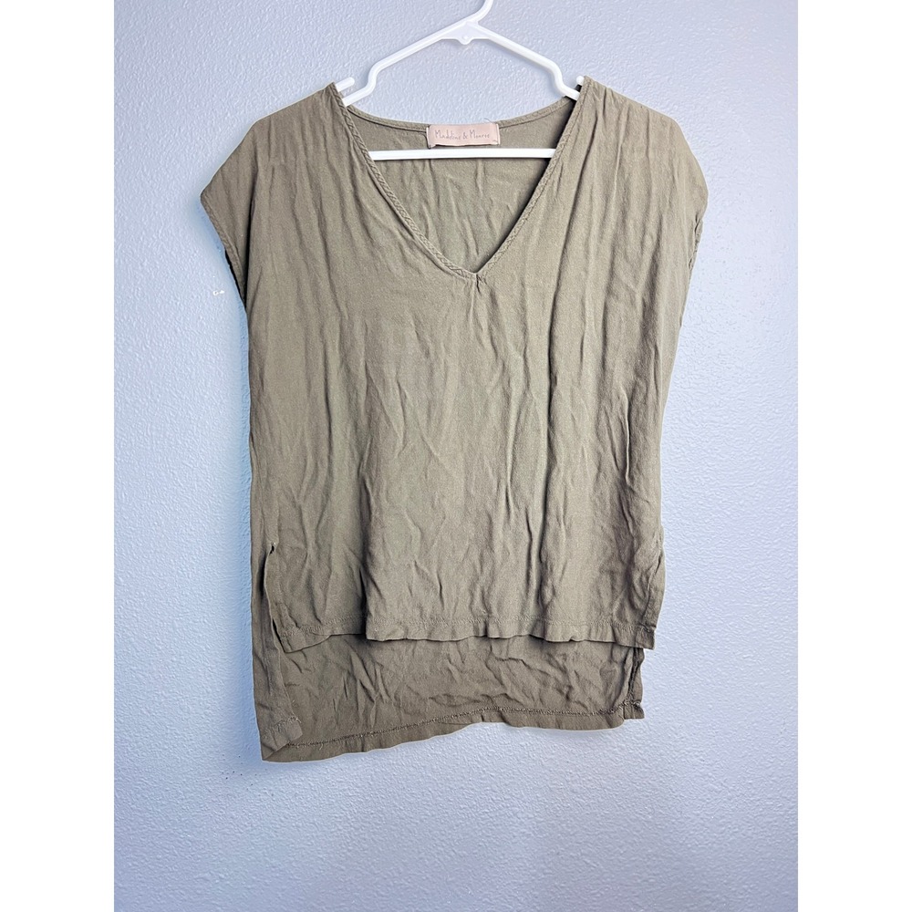 Madeline‎ & Monroe Womens Olive Green V-Neck High-Low Cap Sleeve Tunic Top